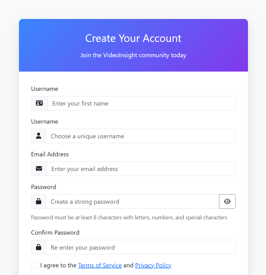 Create account screenshot